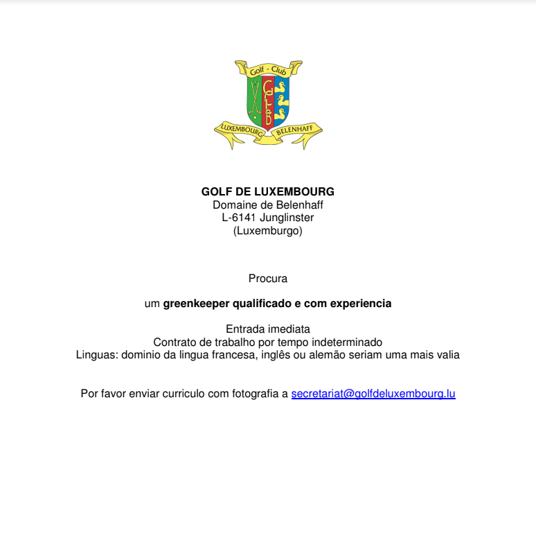 Oferta de emprego - Golf de Luxembourg