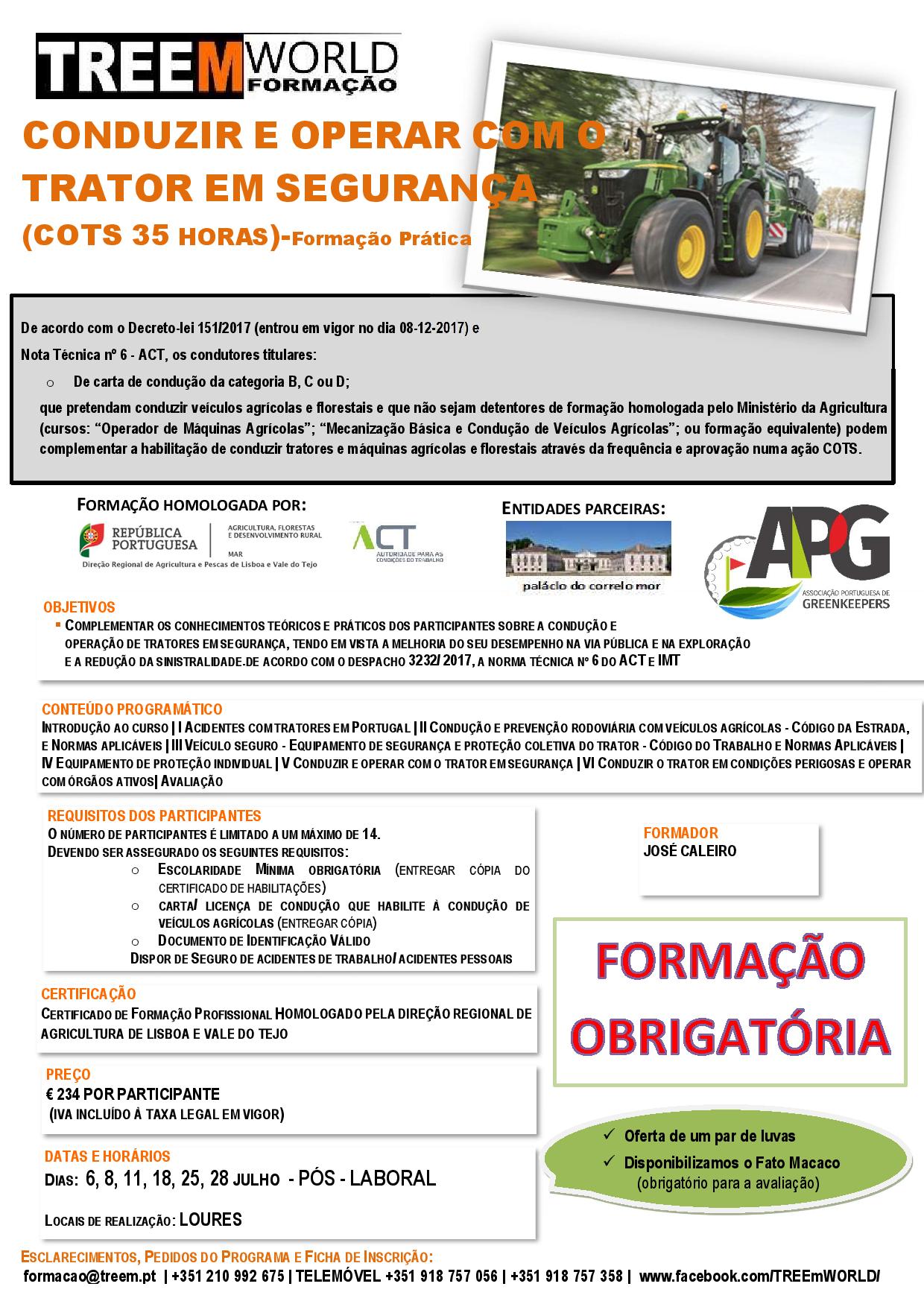 Formação "Conduzir e Operar com o Tractor em Segurança"