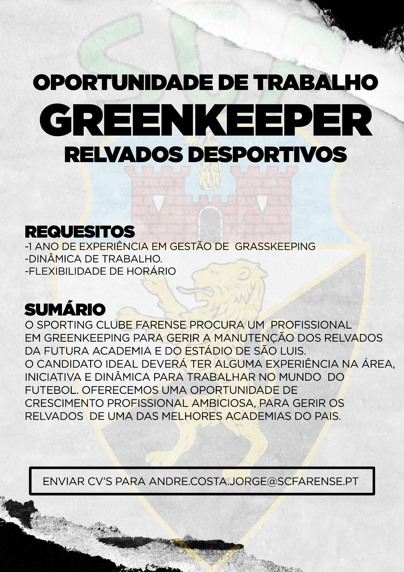 Oferta de trabalho - SC Farense